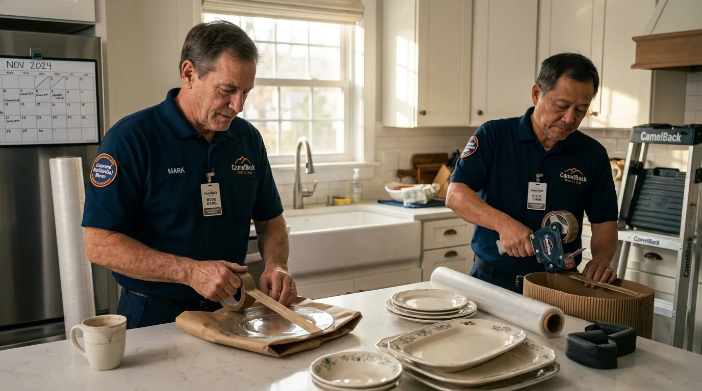 Professional crew packing kitchen dishware in Covington, TN